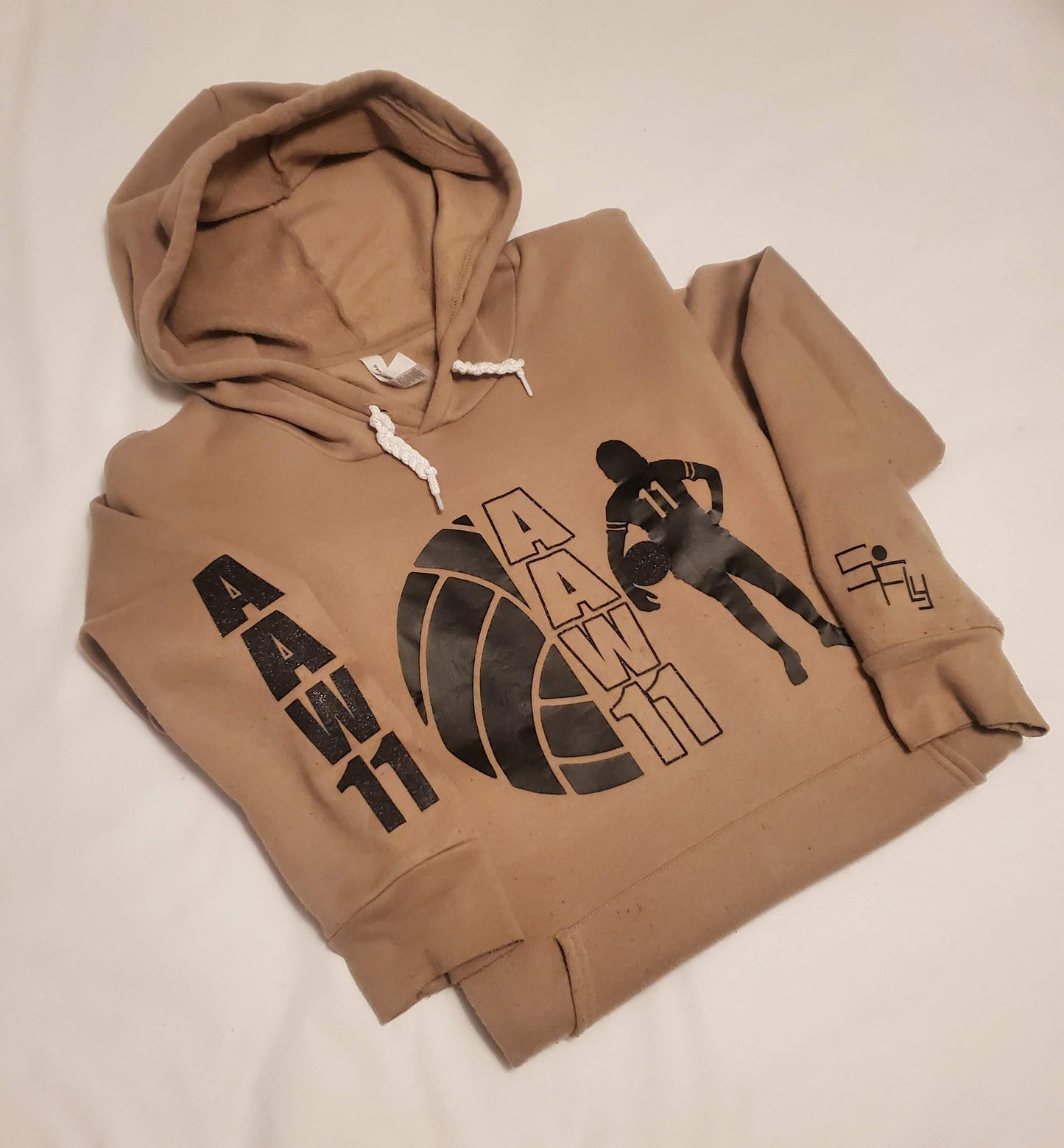 SoFly VOLLEYBALL HOODIE 1/2 ball, initials & silhouette w/glitter
